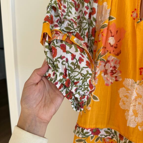 Roller Rabbit Semara Tamania Puff Sleeve Floral Mini Dress Yellow S - Picture 4 of 12